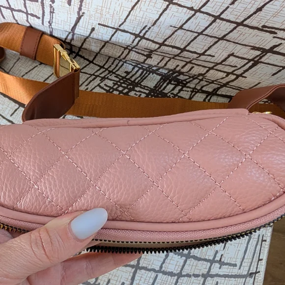 Joy Mangano Quilted Pink Crossbody Belt Bag with Gold Hardware - Picture 4 of 7